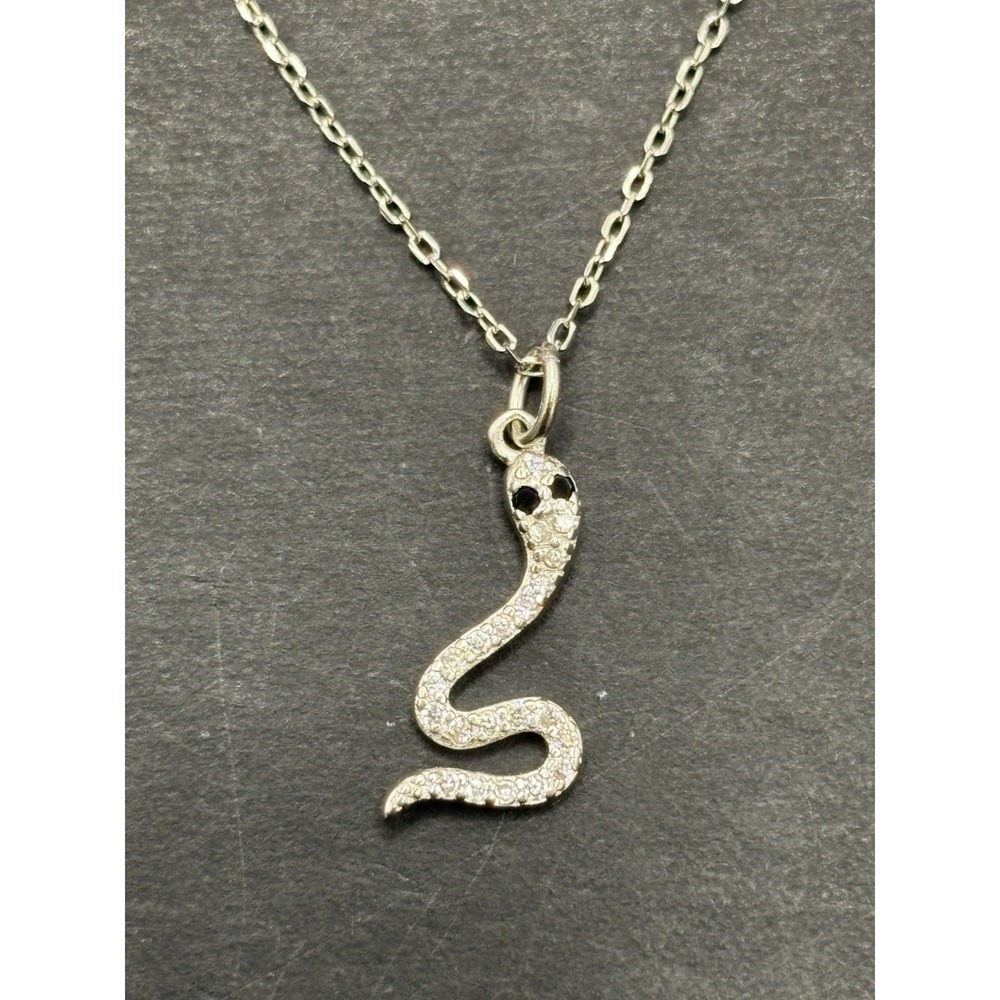 New Condition 18" Sterling Silver Cubic Zirconia Snake Pendant Necklace 925 H20